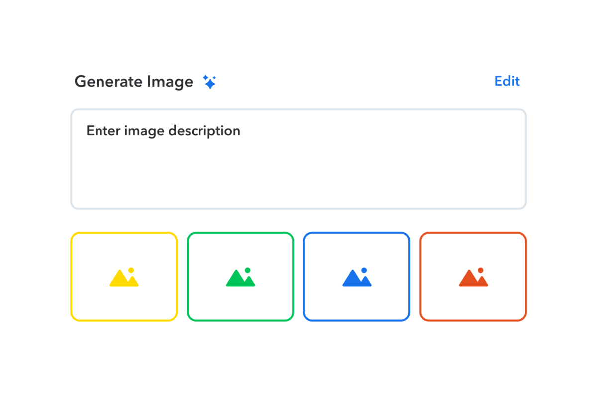 Stylized user-interface showing Contentful AI Image Generator features.