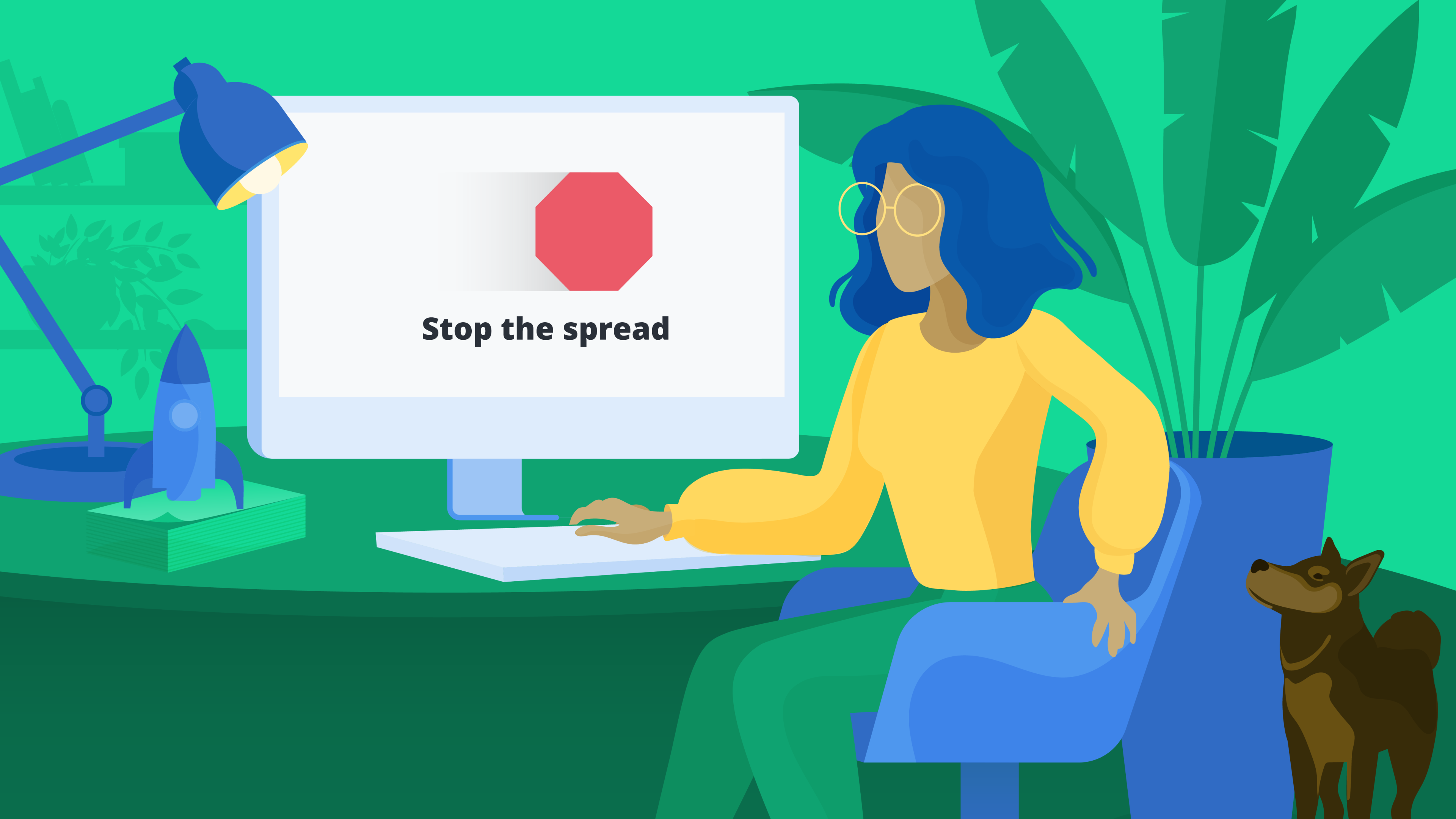 Image of figure sitting at desk and accessing the stop the spread website