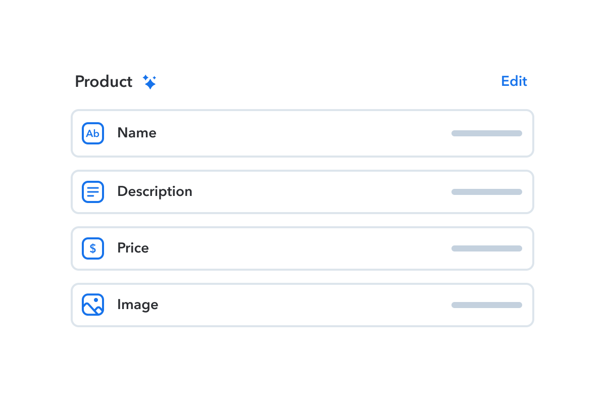 Stylized user-interface showing Contentful AI Content Type generator features.